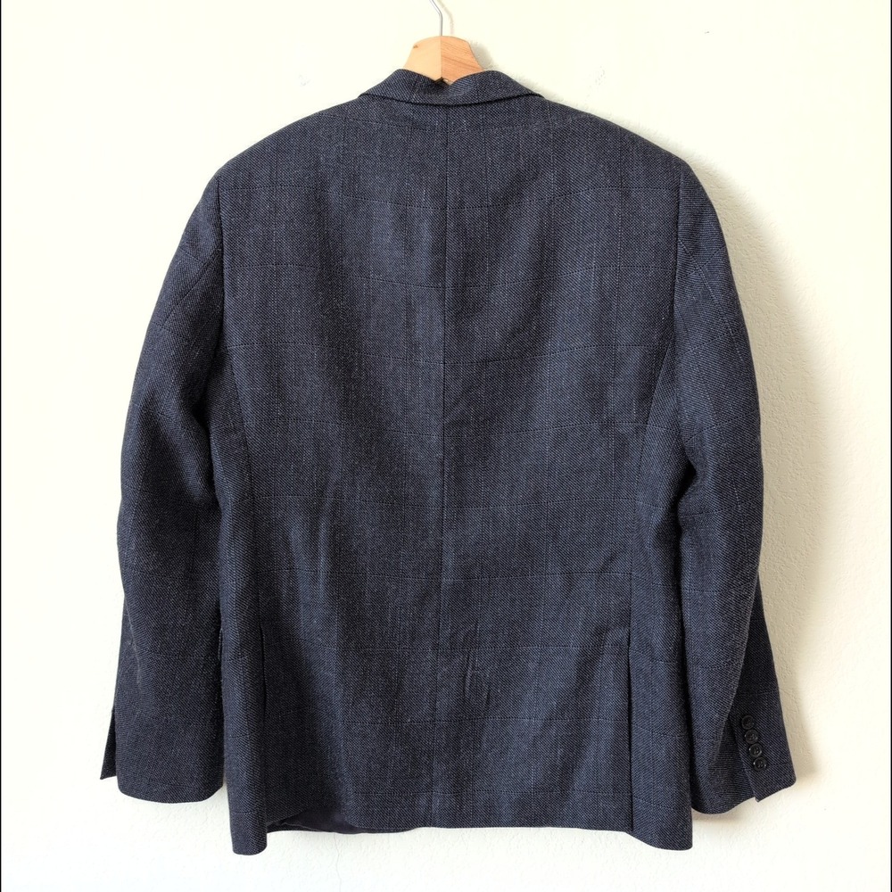 Lauren Ralph Lauren Mens 40R Wool Silk Linen Blazer Jacket Navy Blue Glen Check - Picture 3 of 8